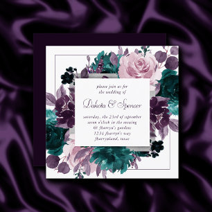 Moody Boho   Eggplant Purple Floral Silver Frame Invitation