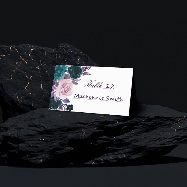 Moody Boho | Eggplant Purple Floral Wreath Bouquet Place Card (Creator Uploaded)