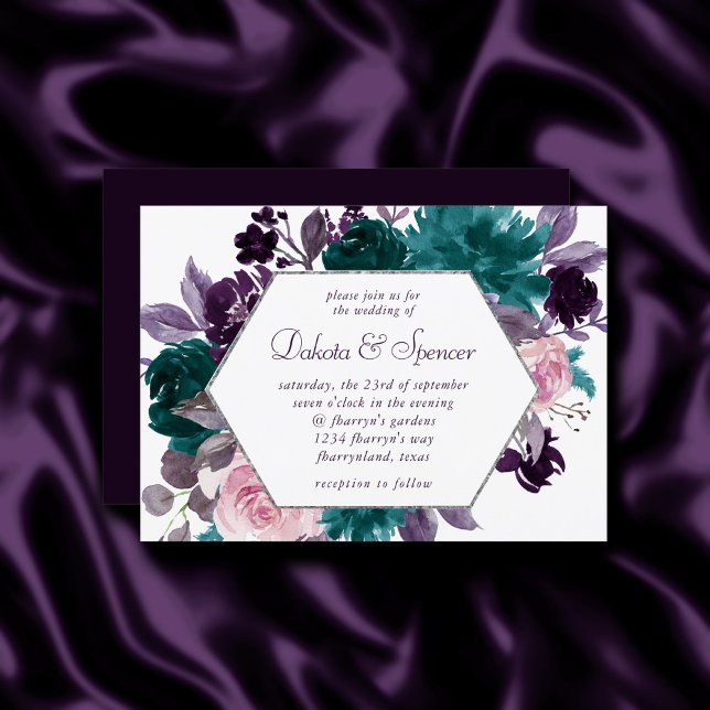 Moody Boho | Eggplant Purple Floral Wreath Frame  Invitation (Creator Uploaded)