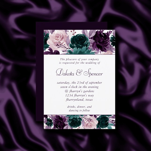 Moody Boho | Eggplant Purple Garland Wedding Invitation (Creator Uploaded)