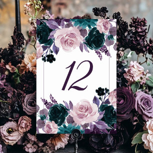 Moody Boho Eggplant Purple Mauve Floral Party Table Number