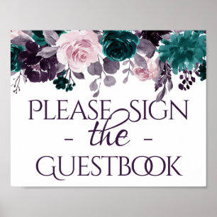 Moody Boho   Eggplant Purple Teal Guestbook Sign