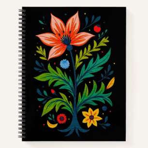 Moody Boho Folk Art Floral Tree Botanical Notebook