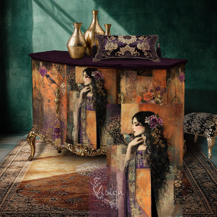 Moody Boho Girl in a Kimono Patchwork Art Tissue Paper