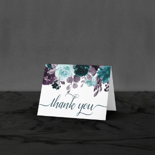 Moody Boho   Teal and Eggplant Purple Rose Photo Thank You Card