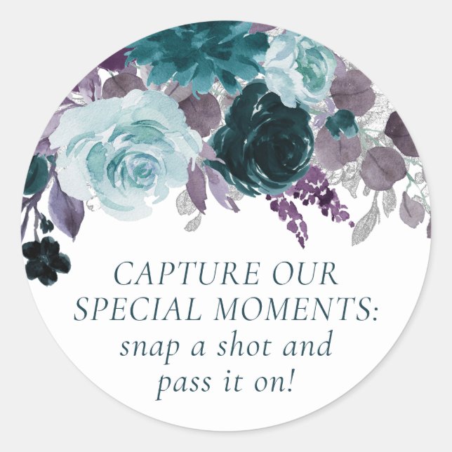 Moody Boho | Teal and Purple Disposable Camera Classic Round Sticker (Front)