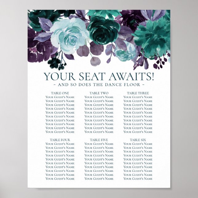 Moody Boho | Teal and Purple Floral Seating Chart (Front)