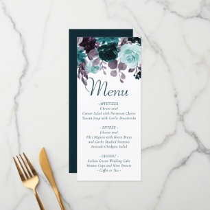 Moody Boho Teal and Turquoise Dark Floral Menu