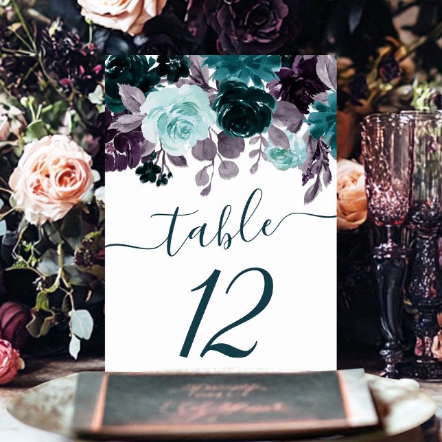 Moody Boho | Teal and Turquoise Floral Garland Table Number (Creator Uploaded)