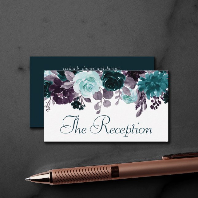 Moody Boho | Teal and Turquoise Floral Reception Enclosure Card (Creator Uploaded)
