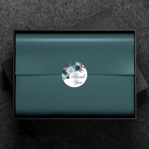 Moody Boho   Teal and Turquoise Floral Thank You Classic Round Sticker