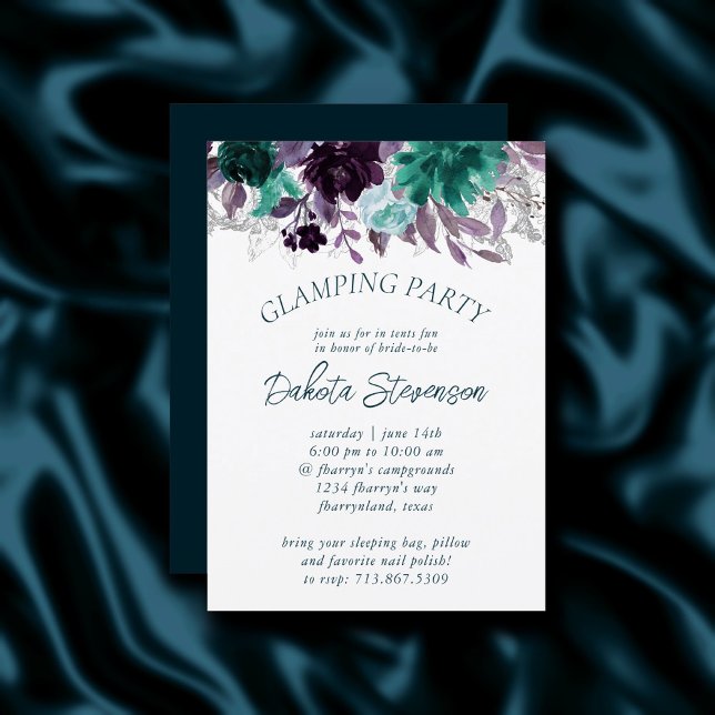 Moody Boho | Teal Dark Floral Garland Glamping Invitation (Creator Uploaded)
