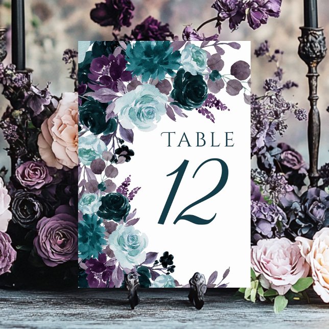 Moody Boho | Teal Turquoise and Purple Floral Table Number (Creator Uploaded)