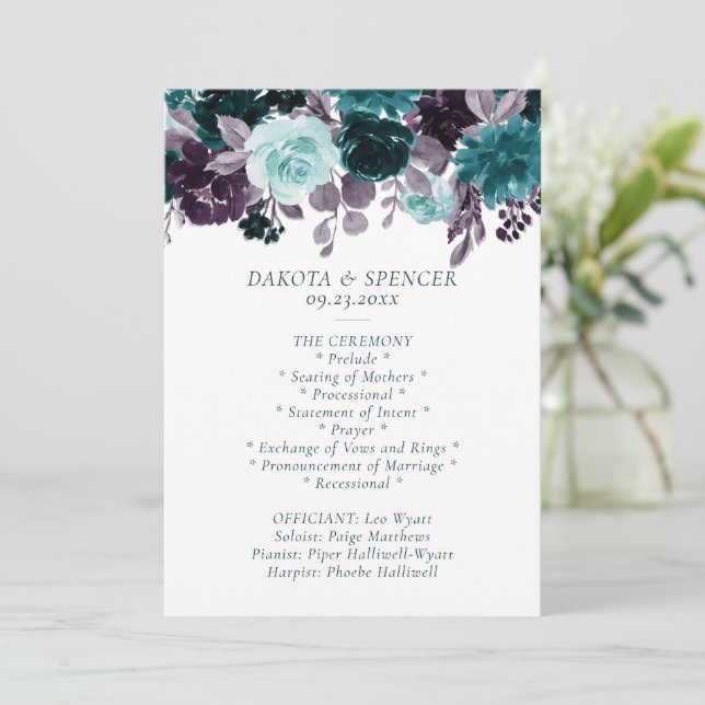 Moody Boho | Teal Turquoise and Purple Garland Programme (Standing Front)