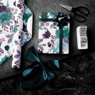 Moody Boho   Teal Turquoise and Purple Monogram Wrapping Paper
