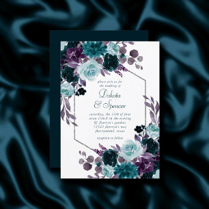 Moody Boho Teal Turquoise Dark Floral Wedding Invitation