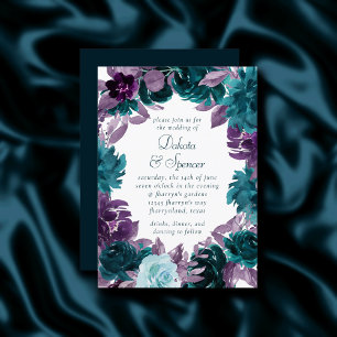 Moody Boho   Teal Turquoise Dark Floral Wedding Invitation