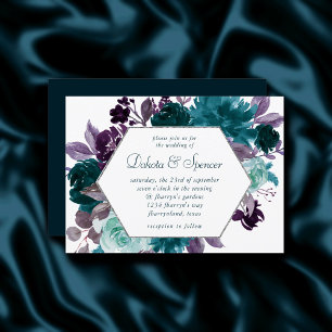 Moody Boho Teal Turquoise Dark Floral Wedding Invitation