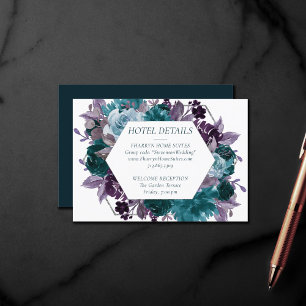 Moody Boho Teal Turquoise Purple Bouquet Details Enclosure Card