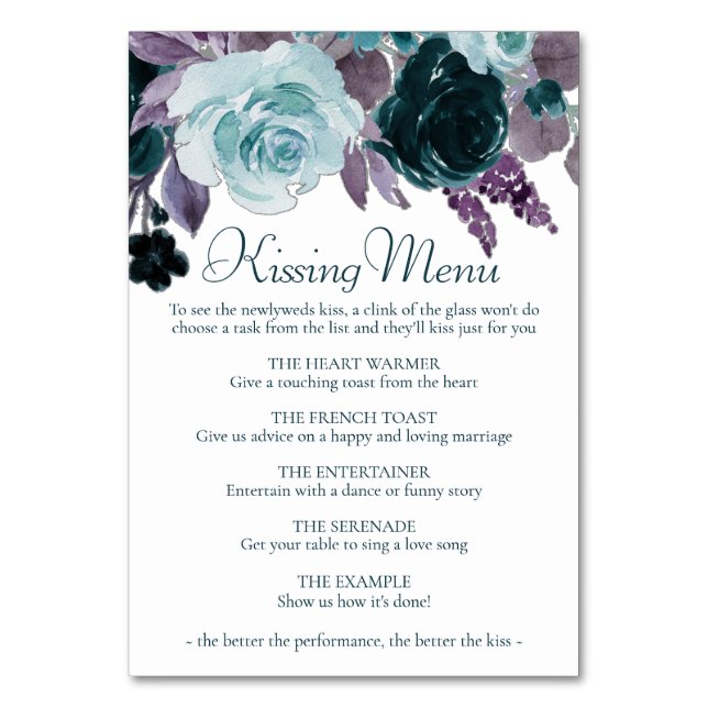 Moody Boho | Teal Turquoise Purple Kissing Menu Table Number (Front)