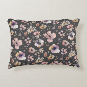 Moody Boho Watercolor Blush Wildflowers Pattern  Decorative Cushion
