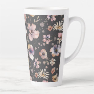 Moody Boho Watercolor Blush Wildflowers Pattern  Latte Mug