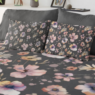 Moody Boho Watercolor Blush Wildflowers Pattern  Pillowcase