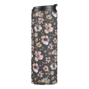 Moody Boho Watercolor Blush Wildflowers Pattern  Thermal Tumbler