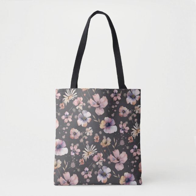 Moody Boho Watercolor Blush Wildflowers Pattern  Tote Bag (Front)