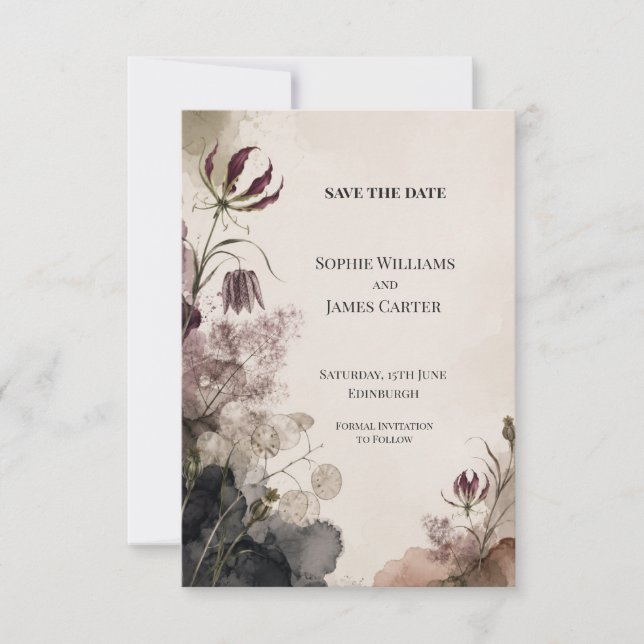 Moody Botanical Collage Wedding Save The Date (Front)
