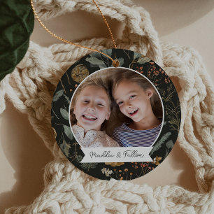 Moody Botanical Double Sided Personalised Photo Ceramic Tree Decoration