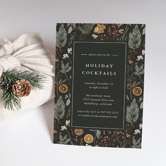 Moody Botanical Holiday Cocktail Party Invitation (Creator Uploaded)