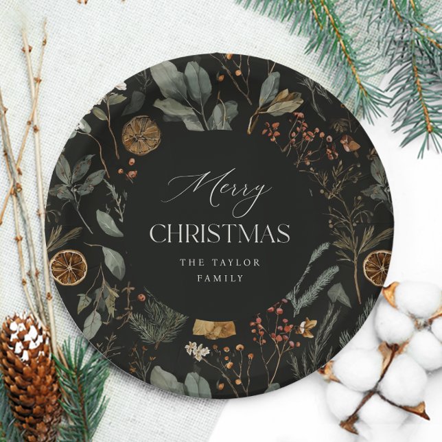 Moody Botanical Personalised Christmas Paper Plate (Creator Uploaded)