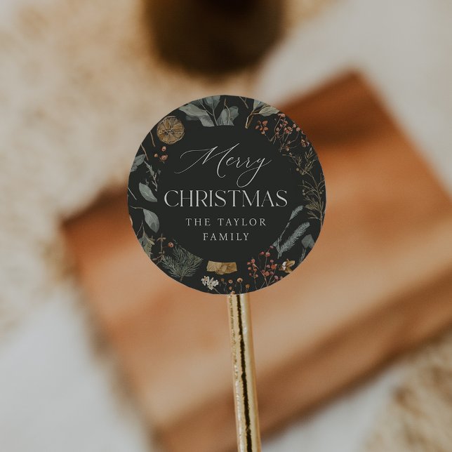 Moody Botanical Personalised Holiday Classic Round Sticker (Creator Uploaded)