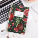Moody Botanical Pomegranate Pattern Monogram 2024 Planner<br><div class="desc">Personalise this planner with your name in dark green italics framed by a white rectangle,  on a moody botanical pattern of red pomegranate fruits and green foliage on a dark green background.</div>