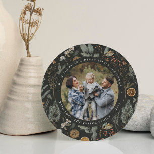 Moody Botanical Round Holiday Photo Card