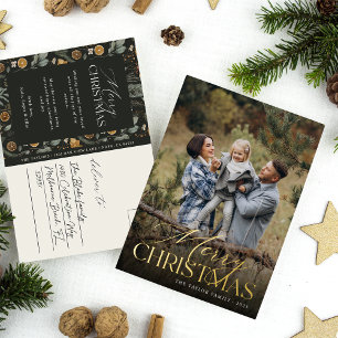 Moody Botanical Vertical Photo Gold Foil Holiday Postcard