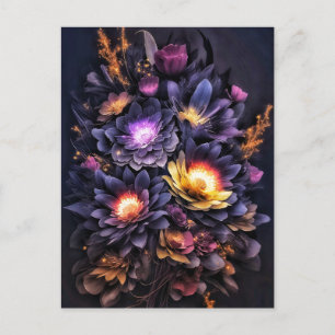 Moody bouquet black yellow purple flowers postcard