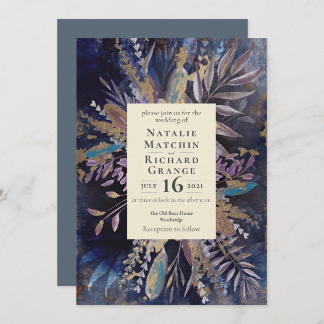 Moody Bouquet botanical wedding Invitation (Front/Back)