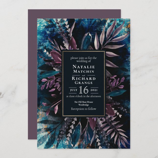 Moody Bouquet botanical wedding Invitation (Front/Back)