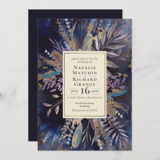 Moody Bouquet botanical wedding Invitation (Front/Back)