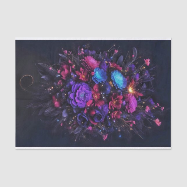 Moody Bouquet dark flowers purple pink blue Tissue Paper (Front)