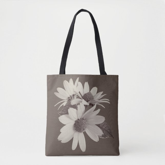 Moody Brown Daisy Custom Monogram Chince Style Tote Bag (Front)