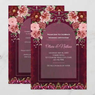 Moody Burgundy and Dusty Pink Wedding Invitation