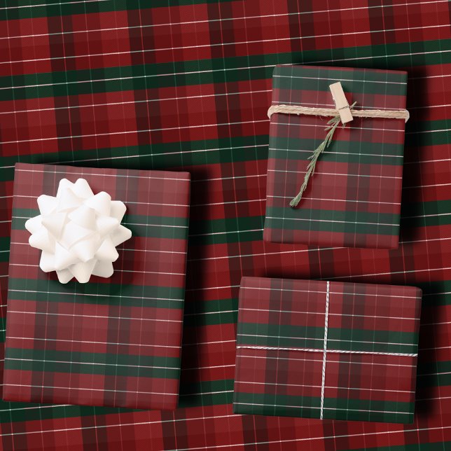Moody Burgundy and Hunter Green Stripe Plaid Xmas Wrapping Paper Sheet (Creator Uploaded)