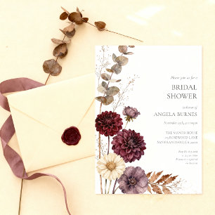 Moody Burgundy Autumn Elegant Fall Bridal Shower Invitation
