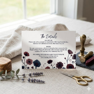 Moody Burgundy &Blue Floral Details Enclosure Card