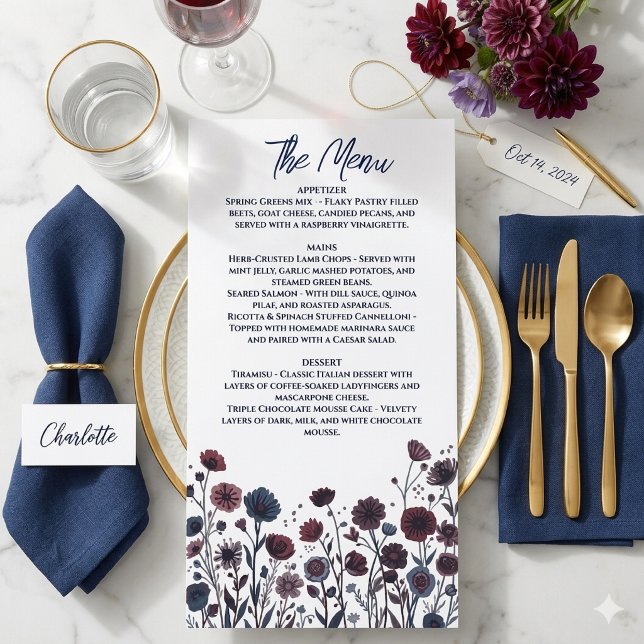 Moody Burgundy & Blue Floral Menu (Creator Uploaded)