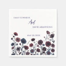 Moody Burgundy & Blue Floral Wedding Napkins
