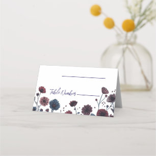 Moody Burgundy & Blue Floral Wedding Place Cards